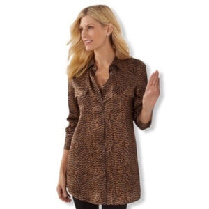 Soft Surrondings Animal Print 100% Silk Blouse Size Large Petite